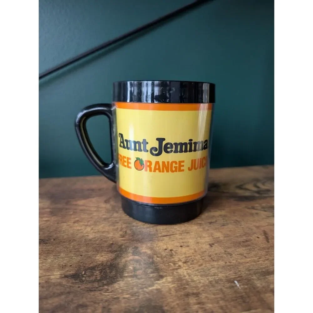 Vintage Aunt Jemima Advertising Mug Free Orange Juice Yellow Promo Cup - Picture 1 of 8